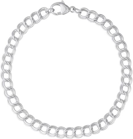 Sterling Silver Small Double Link Dapped Curb Classic Charm Bracelet, 7 Inches in Saudi Arabia