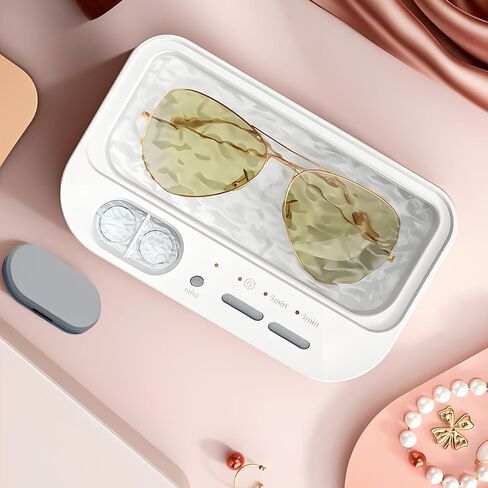 Contact Lens Cleaner, Ultrasonic Jewelry Cleaner, Portable Ultrasonic Contact Lens Cleaning Machine, Ultrasonic Cleaner Machine for Jewelry, Eyeglasses, Rings, Watch Strap, Dual Cleaning Modes - Gray in Saudi Arabia