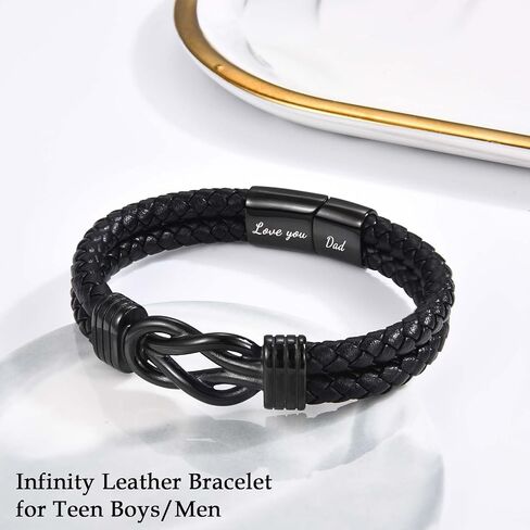 Mens Boys Leather Bracelet Gifts for Son Brother Grandson Nephew Husband Dad Uncle, Love You Infinity Bracelets Jewelry Christmas Valentines Day Birthday Graduation Gifts for Teen Boy Men Him in Saudi Arabia
