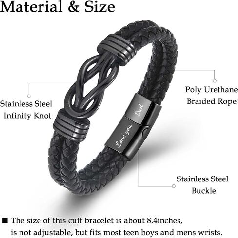 Mens Boys Leather Bracelet Gifts for Son Brother Grandson Nephew Husband Dad Uncle, Love You Infinity Bracelets Jewelry Christmas Valentines Day Birthday Graduation Gifts for Teen Boy Men Him in Saudi Arabia