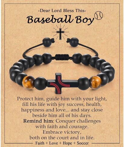 Soccer Baseball Basketball Football Bracelet Gifts for Boys Sport Lovers Players, Cross Beads Bracelet as Birthday Christmas Valentines Easter Graduation Christian Religious Gifts for Teen Teenage Boy in Saudi Arabia