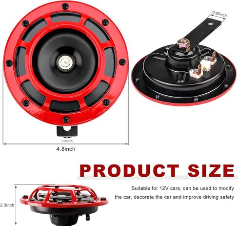 2 PCS Super Tone Car Horn Kit, 12V High Tone and Low Tone Twin Horn Kit with Protective Grill, Super Loud Metal Horns with Bracket for Cars Trucks SUVs Motorcycles (Red) in Kuwait