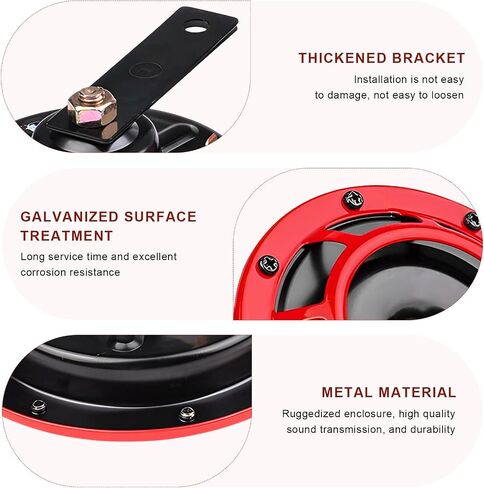2 PCS Super Tone Car Horn Kit, 12V High Tone and Low Tone Twin Horn Kit with Protective Grill, Super Loud Metal Horns with Bracket for Cars Trucks SUVs Motorcycles (Red) in Kuwait