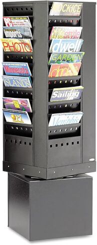 Safco Products 4325BL Industrial Steel Rotary Magazine & File Rack - 92 Pocket, Black - 360° Rotational Steel Base, 5 lbs. Capacity Per Pocket in Saudi Arabia