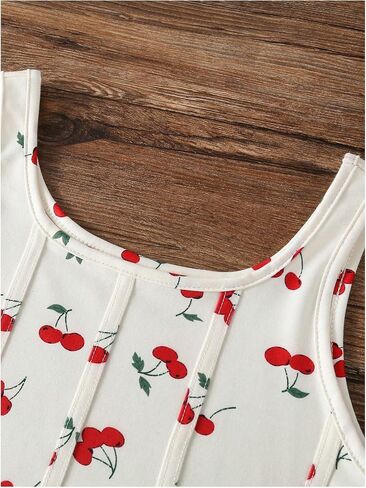 WDIRARA Girl's 2 Piece Cherry Graphic Outfits Tank Denim Shorts Set Cute Outfits in Saudi Arabia