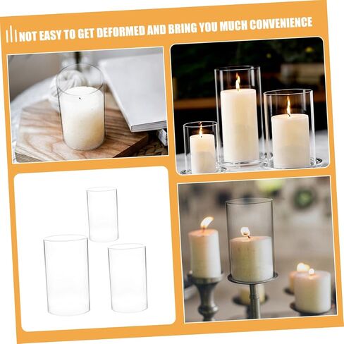 3pcs Clear Glass Candle Holder Sleeve Windproof Candle Protectors for Home Decor Transparent Cylinder Covers in Saudi Arabia