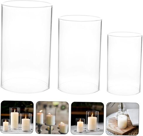 3pcs Clear Glass Candle Holder Sleeve Windproof Candle Protectors for Home Decor Transparent Cylinder Covers in Saudi Arabia