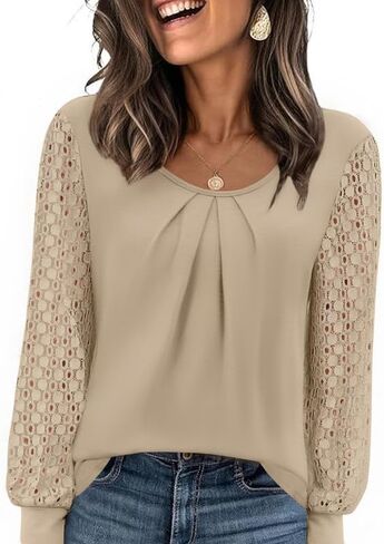 Women Long Sleeve Shirts Dressy Lace Fall Tops 2025 Trendy Casual T-Shirts Cute Work Outfits Blouses in Kuwait