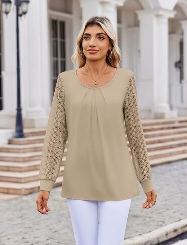 Women Long Sleeve Shirts Dressy Lace Fall Tops 2025 Trendy Casual T-Shirts Cute Work Outfits Blouses in Kuwait