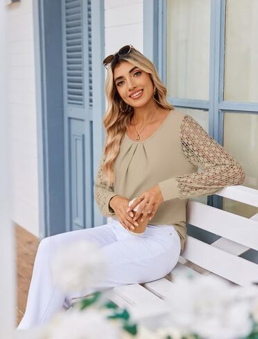 Women Long Sleeve Shirts Dressy Lace Fall Tops 2025 Trendy Casual T-Shirts Cute Work Outfits Blouses in Kuwait