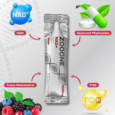 NAD+ 1000mg ملحق الحزم السائلة - ريبوسيد النيكوتيناميد الممتاز وريسفيراترول للطاقة الخلوية ، معززة NAD المتقدمة للرجال والنساء (60 جيب) in Kuwait