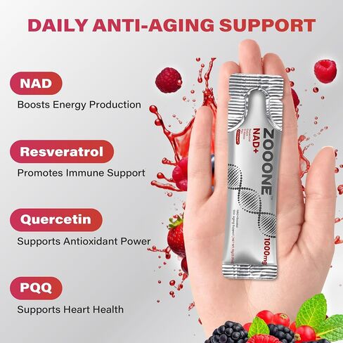 NAD+ 1000mg ملحق الحزم السائلة - ريبوسيد النيكوتيناميد الممتاز وريسفيراترول للطاقة الخلوية ، معززة NAD المتقدمة للرجال والنساء (60 جيب) in Kuwait