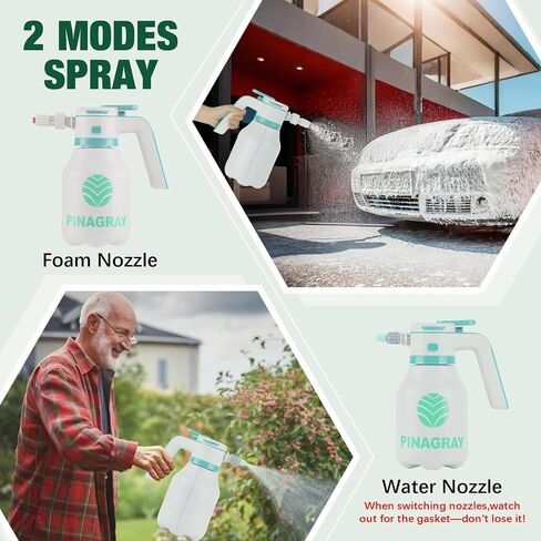 2L/0.5Gallon Electric Foam Prayer - رشاشات قابلة لإعادة الشحن مع فوهتين ، وشحن النوع C ، ووقت تشغيل لمدة ساعة لغسيل السيارات ، والبستنة وتنظيف المنزل in Saudi Arabia