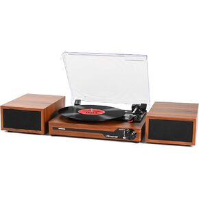 Vinyl Record Player with External Speakers BT 5.3 Wireless Turntable Portable with 3 Speed USB Vintage Wooden Brown