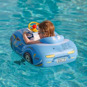Baby Pool Float with UPF50+ Adjustable Canopy Baby Swimming Float Infant Baby Floatie Boat for Toddler