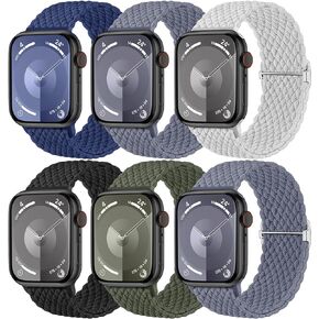 Braided Bands Compatible with Apple Watch Band 38mm 40mm 41mm 42mm 44mm 45mm 49mm Women Men, Adjustable Stretchy Soft Nylon Strap for iWatch Series 9 8 7 6 5 4 3 2 1 SE Ultra/Ultra 2