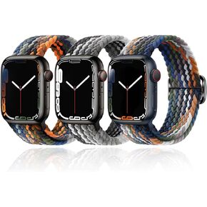 3 Pack Braided Bands Compatible for Apple Watch Band 38mm 40mm 41mm 42mm 44mm 45mm 49mm Women Men, Adjustable Stretchy Bands Elastic Sport Wristbands for iWatch Series 8 7 6 5 4 3 2 1 SE