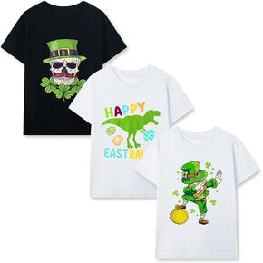 Kids Boy Short Sleeve Graphic Tees Cotton Casual Easter Summer Tops T-Shirts Packs