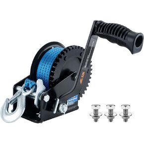 AC-DK 1600lbs Heavy Duty Boat Trailer Winch with 26FT Strap, 2-Way Ratchet & 4:1 Gear Trailer Winch, Portable Hand Crank Winch for Boat, Truck, Trailer, RV, ATV, Jet Ski