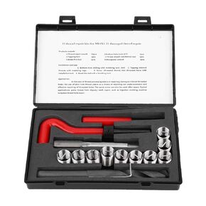 Jeanoko 15Pcs Thread Repair Kit M14x1.25 Thread Inserts Stainless Steel Twisted Drill Wrench Threaded Insert Repairing Accessory for Auto Parts