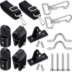 Bimini Top Hardware Fittings Set Includes Adjustable Bimini Top Straps with Loops and Loop Snap Hooks Pad Eye 7/8 Inches Boat Jaw Slide 7/8 Inches Cap Eye End Deck Hinge for Boat (12 Pcs)