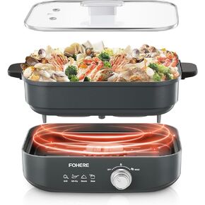 FOHERE 4.8Qt وعاء كهربائي، وعاء كهربائي سيراميك غير لاصق للطهي، وعاء شابو شابو كهربائي 1300 واط مع تحكم مزدوج في درجة الحرارة للمنزل، والحفلات، وجمع العائلة والأصدقاء in Kuwait