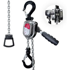 1/2 Ton 1100lbs Chrome Mini Lever Block, 1.5M 5Ft Come Along Manual Chain Hoist, Steel G80 Puller Hoist, with Hook for Building