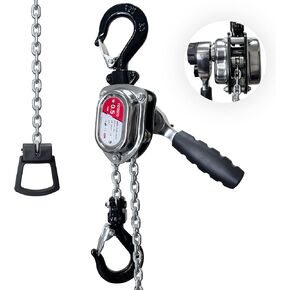 1/2 Ton 1100lbs Chrome Mini Lever Block, 1.5M 5Ft Come Along Manual Chain Hoist, Steel G80 Puller Hoist, with Hook for Building