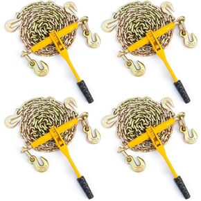 مجلدات السلسلة 3/8 "-1/2" 4 مجموعات، 7100 رطل G80 سلسلة 10FT مجموعة مجلدات وسلاسل تحميل السقاطة، سلسلة سحب مع خطافات الإمساك، سلسلة ربط للأسفل للمقطورات والشاحنات المسطحة الصناعية الزراعية in Kuwait