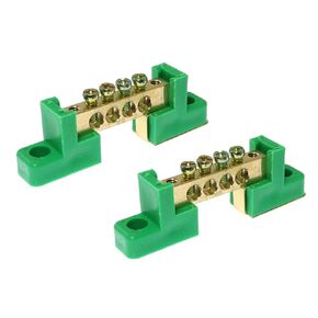 2pcs 4 Positions Terminal Bus Bar Terminal Block Brass Wire Screw Terminal Grounding Strip Bus Bar Block, Green
