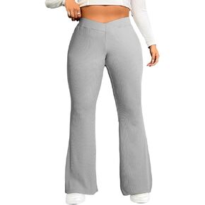 Eytino Plus Size Leggings for Women Elastic High Waisted Crossover Flare Pants Lounge Trousers(1X-5X)