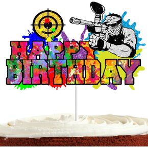 Paintball Birthday Cake Topper for Boys Men Shooting Competition Paintball Party Supplies Shooting War Game Party Decorations Paintball Mask Paint Paintballer Air Gun Cake Decor