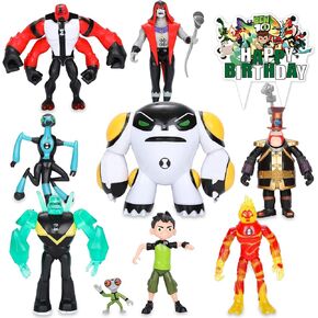 Figures Based on Ben Action Figures - 9PCS Toys Anime Character Figurines with Cake Toppers, Alien Hero Themed Party Decor Birthday Party Cake Decoration Supplies
