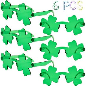 6 Pairs St. Patricks Day Shamrock Sunglasses, Irish Green Four Leaf Shamrock Glasses Eyeglasses for St. Patricks Day Party Props Favors, Saint Patricks Accessories