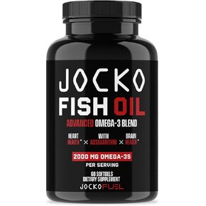 Jocko Fuel Omega 3 Fish Oil Supplement - Burpless Fish Oil 2000mg Omega 3 Fatty Acid Supplement Powerful Antioxidant w/Astaxanthin - Supports Brain, Heart, & Mood (60 Capsules) (30 Day Supply)