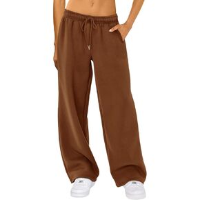 Women's Causal Drawstring High Waist Baggy Straight Wide Leg Sweatpants Solid Color Loose Trousers with Pockets