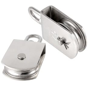 2 Pack M75 Lifting Single Pulley Roller, 304 Stainless Steel Heavy Duty Single Wheel Swivel Lifting Fixed Pulley Block for Rope and Rigging, Loading Capacity 1700 lbs, Silver