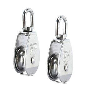 2Pcs M50 304 Stainless Steel Lifting Single Pulley Block, Heavy Duty Wire Rope Hanging Wire Towing Wheel