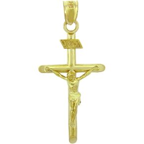 Solid 14k Yellow Gold Cross Charm INRI Crucifix Pendant