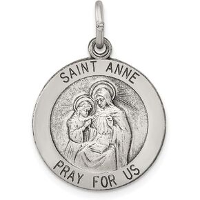 Solid 925 Sterling Silver Vintage Antiqued Catholic Patron Saint Anne Pendant Charm Medal - 25mm x 20mm