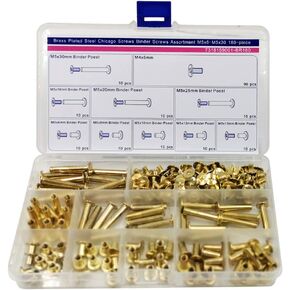 Chicago Screws Binding Screws Posts Assortment Kit Brass Plated Steel 180-Piece