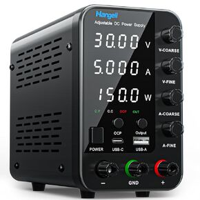 DC Power Supply Variable, Adjustable Switching Regulated Power Supply 30V 5A, Bench Power Supply with Encoder Coarse & Fine Adjustments Knob, Lab Power Supply with USB & Type-C Quick-Charge