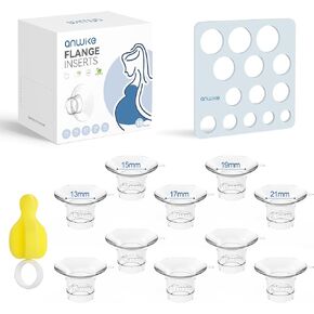 10PCS Flange Sizing Kit, Silicone Flange Inserts 13/15/17/19/21mm &Nipple Ruler&Cleaning Brush 24mm Flange/Shield, Compatible with Momcozy S9/S9pro/S10/S12/S12pro /Medela/Elvie