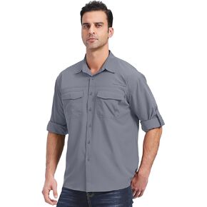 Mens Safari Sun Shirts UPF 50+ UV Sun Protection Long Sleeve Outdoor Quick Dry Fishing Hiking Gardening Shirts
