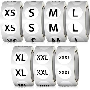 3500 Pcs 7 Sizes 7/8 Inch Clothing Size Stickers Labels Rolls, Sttickerize Black Round Self Adhesive Apparel Size Labels Stickers for T-Shirts Trousers Skirt Retail & Home - (XS,S,M,L,XL,XXL,XXXL)