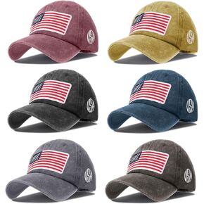 Tarpop 6 Pcs American Flag Baseball Cap Tactical USA Flag Hats Adjustable Washed Us Flag Cap for Men Women