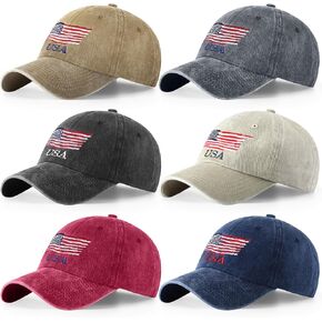 Tarpop 6 Pcs American Flag Baseball Cap Tactical USA Flag Hats Adjustable Washed Us Flag Cap for Men Women in Kuwait