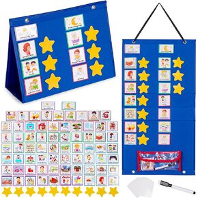 Large Kids Visual Schedule for Classroom & Home School - Morning Bedtime Routine Daily Calendar for Kids with 72 Activity & 10 Blank Cards - Wall Communication Chore Chart Responsibility Planner