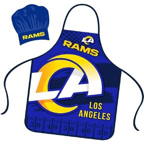 Los Angeles Rams Apron Chef Hat Set Full Color Universal Size Tie Back Grilling Tailgate BBQ Cooking Host