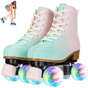 Roller Skates for Girl and Women, PU Leather Kids Roller Skates Light Up, Fantasy High-top Adjustable Four Wheel Beginner Roller Skates Girls Ages 8-12 for Indoor Outdoor